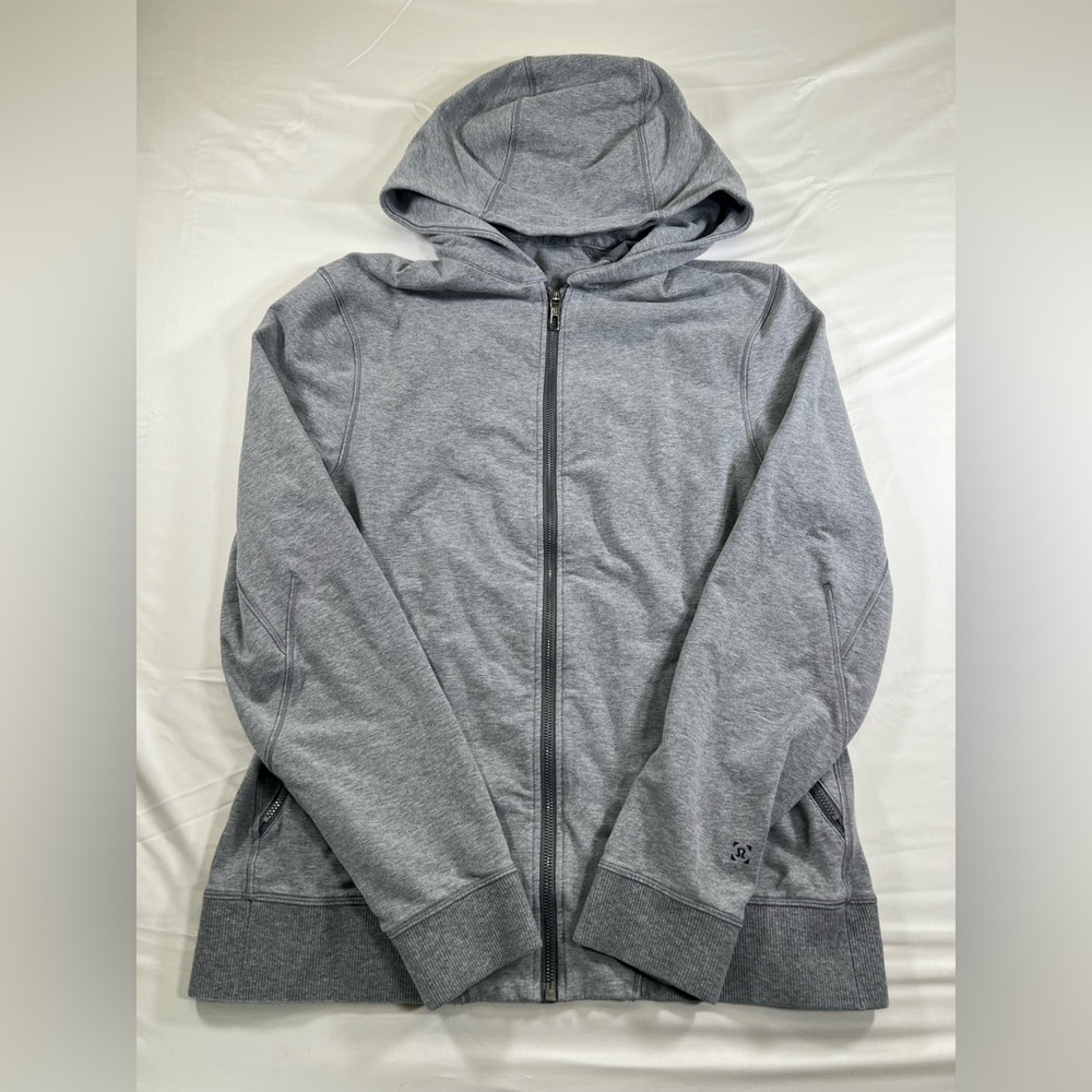 Lululemon Men's Cross Cut Full Zip Hoodie in a heathered gray color